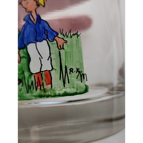 GLASSES-OLD FASHION-Cartoon Golfers-Gold Rim-Set of 3-SIGNED BY ARTIST - Picture 8 of 13